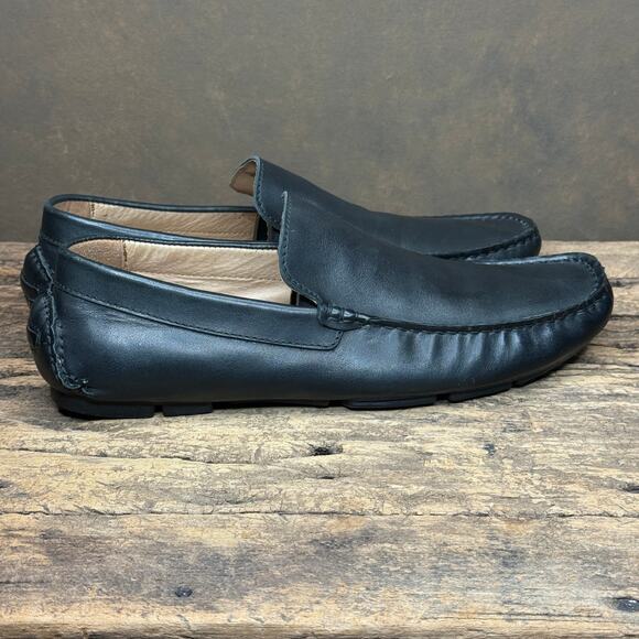 Aldo Men’s Black Leather Driving Loafers Size 9 EU 42 Slip On Moc Toe Shoes - Picture 4 of 9